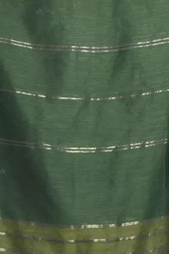 Green half & half cotton saree with zari stripes