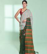 Green patli pallu cotton saree with stripes design