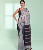 Grey patli pallu cotton saree with stripes design