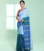 Blue patli pallu cotton saree with stripes design