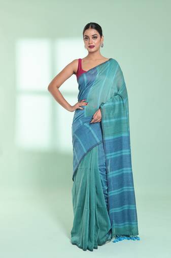 Mint green patli pallu cotton saree with stripes design