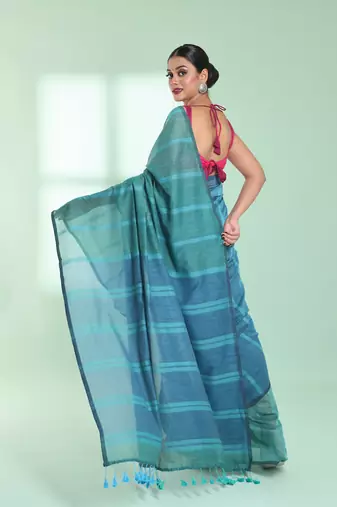 Mint green patli pallu cotton saree with stripes design
