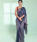 Dark grey patli pallu cotton saree with stripes design