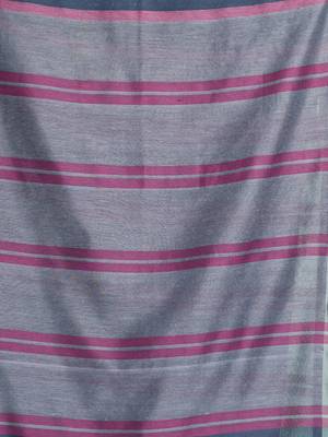 Dark grey patli pallu cotton saree with stripes design 4