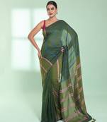 Green patli pallu cotton saree with stripes design