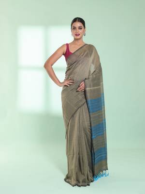 Beige  cotton saree with sequine work 1