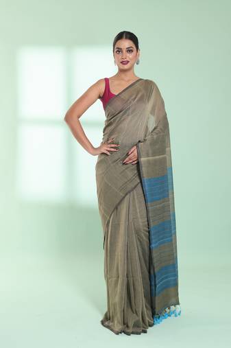 Beige  cotton saree with sequine work