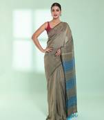 Beige  cotton saree with sequine work