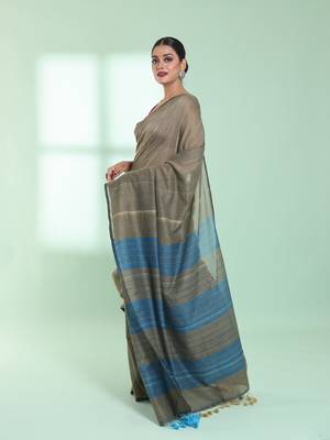 Beige  cotton saree with sequine work 2