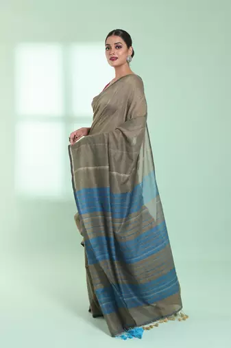 Beige  cotton saree with sequine work