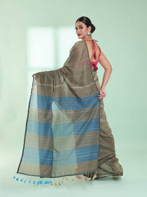 Beige  cotton saree with sequine work 3
