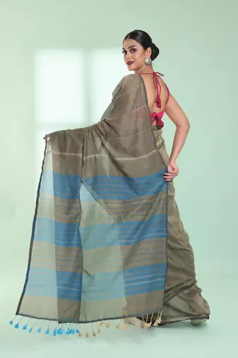 Beige  cotton saree with sequine work