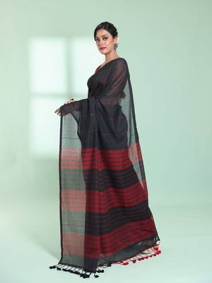 Black  cotton saree with sequine work 2