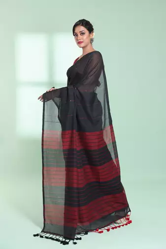 Black  cotton saree with sequine work