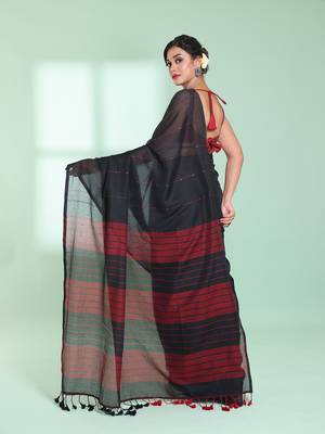 Black  cotton saree with sequine work 3
