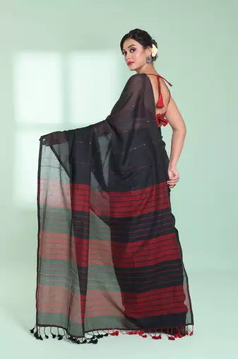 Black  cotton saree with sequine work