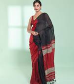 Black patli pallu cotton saree with texture design