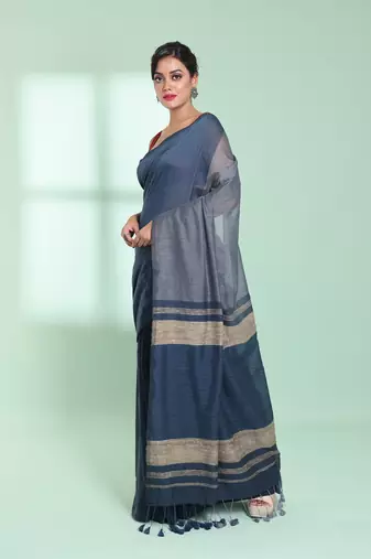Grey patli pallu cotton saree with texture design