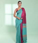 Sky blue patli pallu cotton saree with texture design