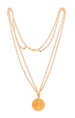 Off-white pearl necklace with Laxmi pendant MEDIUM length one gram gold 3