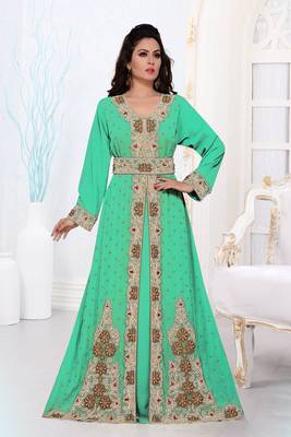 Sea-Green color Full Sleeves Handmade Moroccan Kaftan  1
