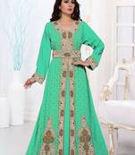 Sea-Green color luxurious Full Sleeves Handmade Moroccan Kaftan .