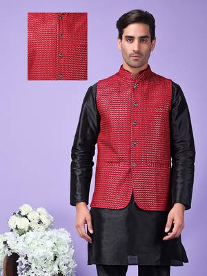Hangup men's partywear maroon nehru 1