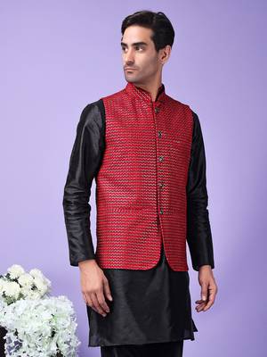 Hangup men's partywear maroon nehru 5