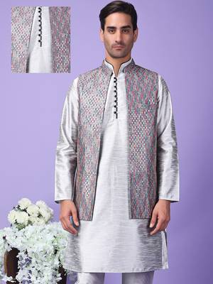 Hangup men's partywear grey nehru 1
