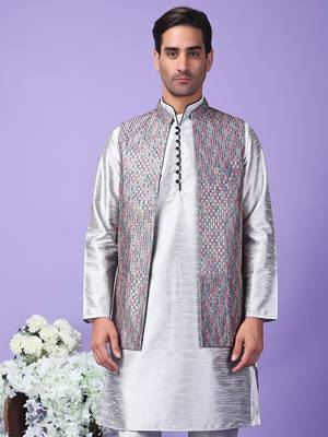 Hangup men's partywear grey nehru 2