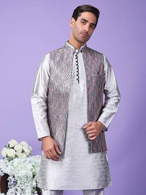 Hangup men's partywear grey nehru 3