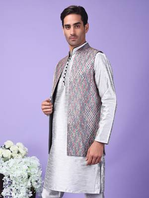 Hangup men's partywear grey nehru 4