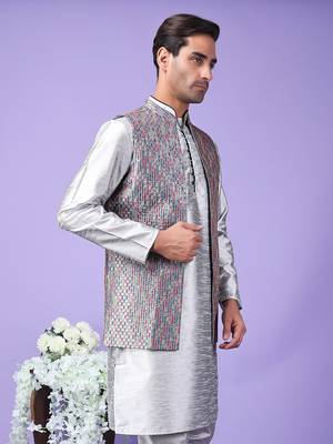 Hangup men's partywear grey nehru 5