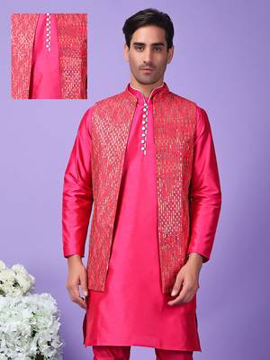 Hangup men's partywear pink nehru 1