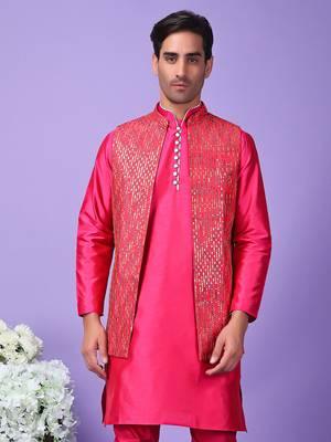 Hangup men's partywear pink nehru 2