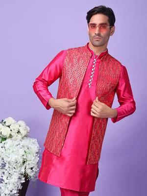 Hangup men's partywear pink nehru 3