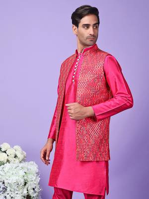 Hangup men's partywear pink nehru 4