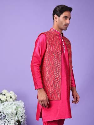 Hangup men's partywear pink nehru 5