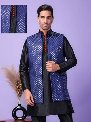 Hangup men's partywear navy blue nehru 1