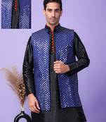 Hangup men's partywear navy blue nehru