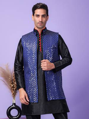Hangup men's partywear navy blue nehru 2