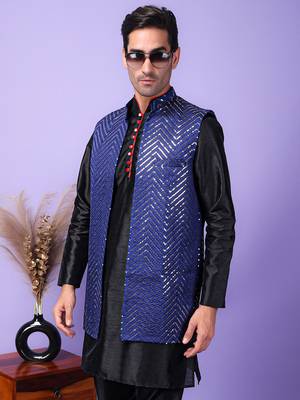 Hangup men's partywear navy blue nehru 3