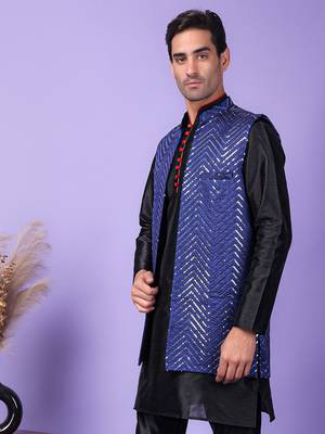 Hangup men's partywear navy blue nehru 4