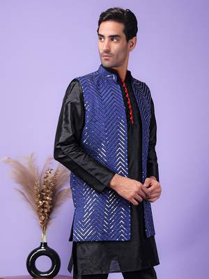 Hangup men's partywear navy blue nehru 5