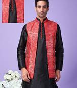 Hangup men's partywear red nehru