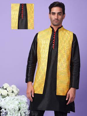 Hangup men's partywear yellow nehru 1