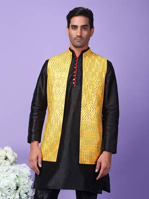 Hangup men's partywear yellow nehru 2
