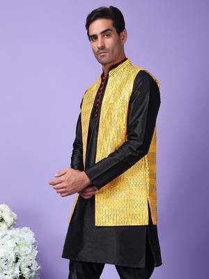 Hangup men's partywear yellow nehru 4