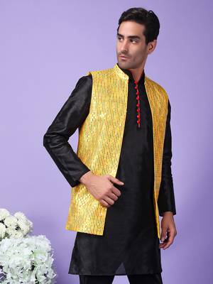 Hangup men's partywear yellow nehru 5