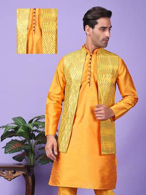 Hangup men's partywear yellow nehru 1